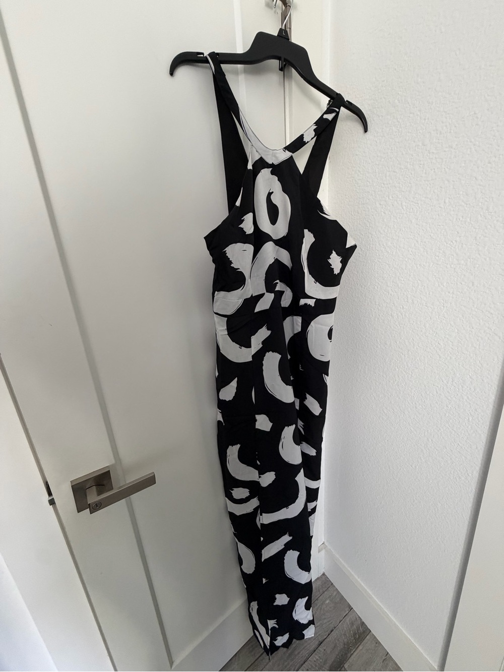 Madeline Black and White Abstract Halter Maxi Dress